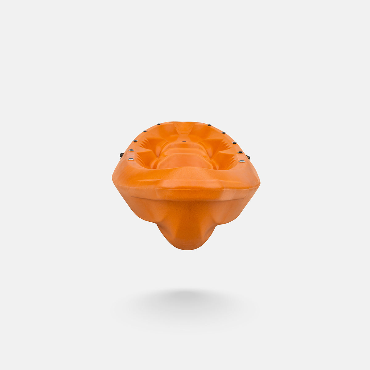 Orange kayak front with textured deck and rounded nose