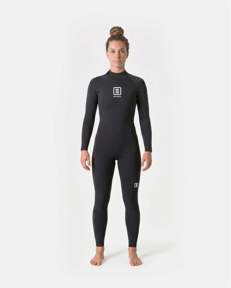 Black full-body PRO wetsuit with long sleeves and legs, front logo patch.