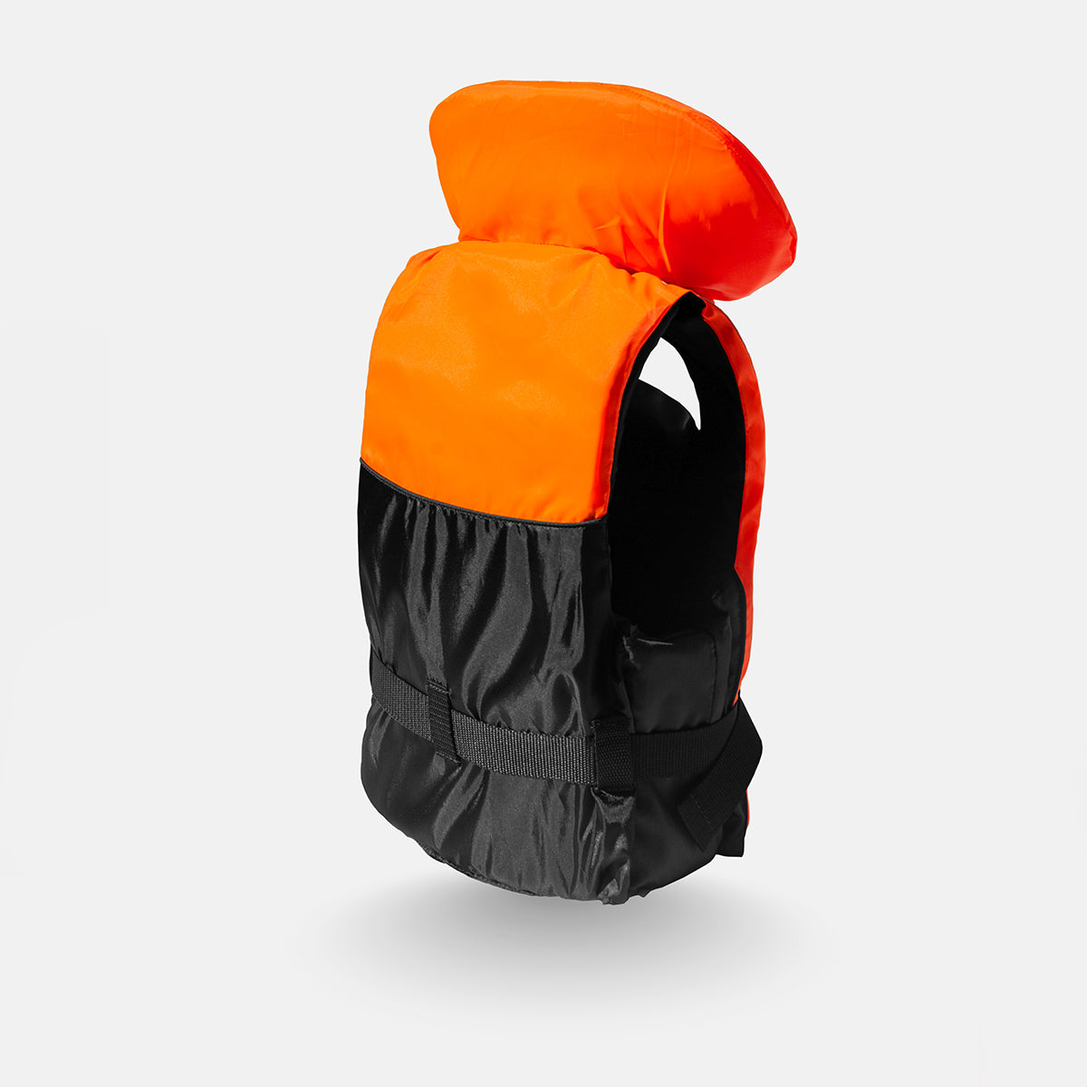 Kids orange and black Ozone buoyancy aid with hood and wide strap belt