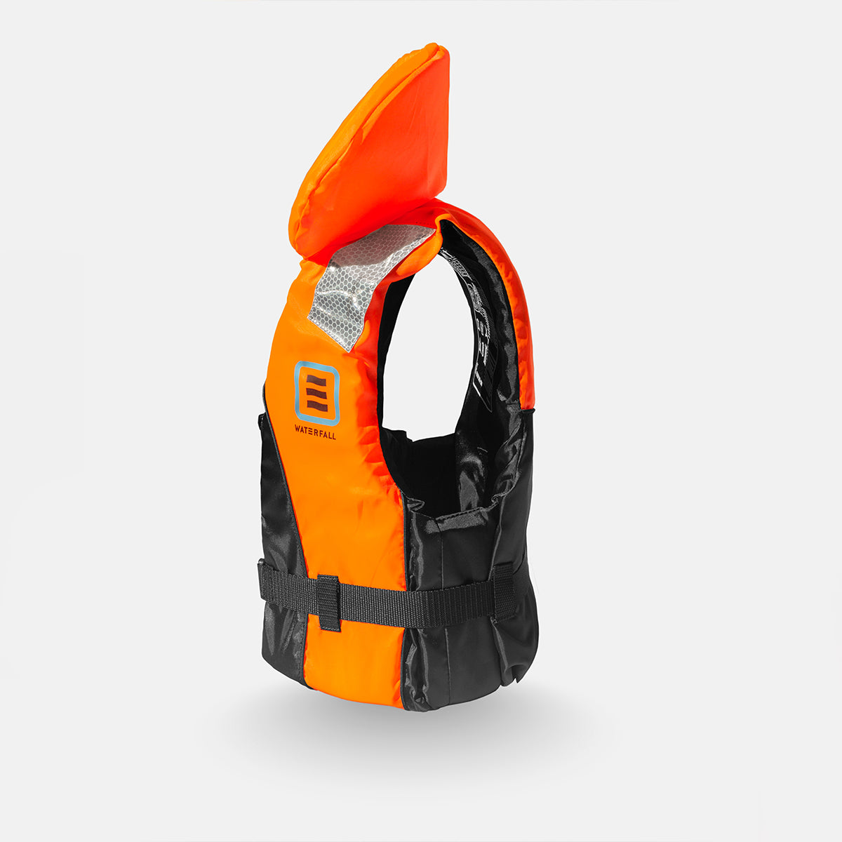 Kids orange and black Ozone buoyancy aid with hood, mesh panel, and waist strap