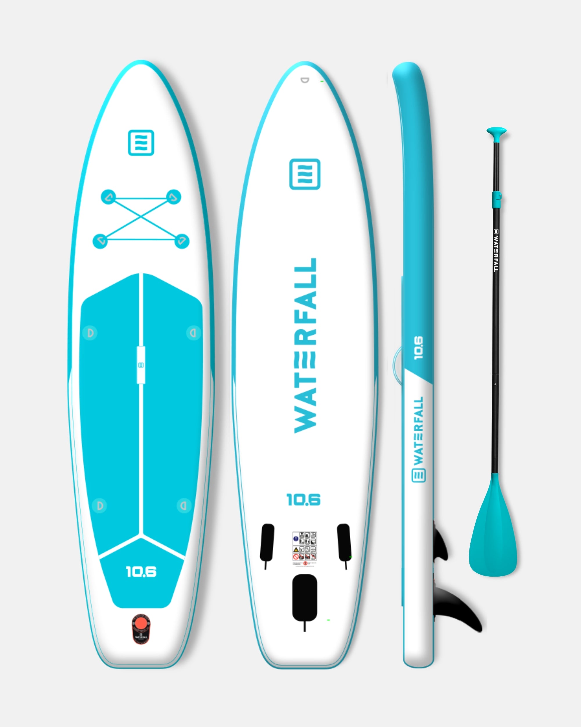 Inflatable stand up paddle board kit, 10'6 blue and white with paddle and fin