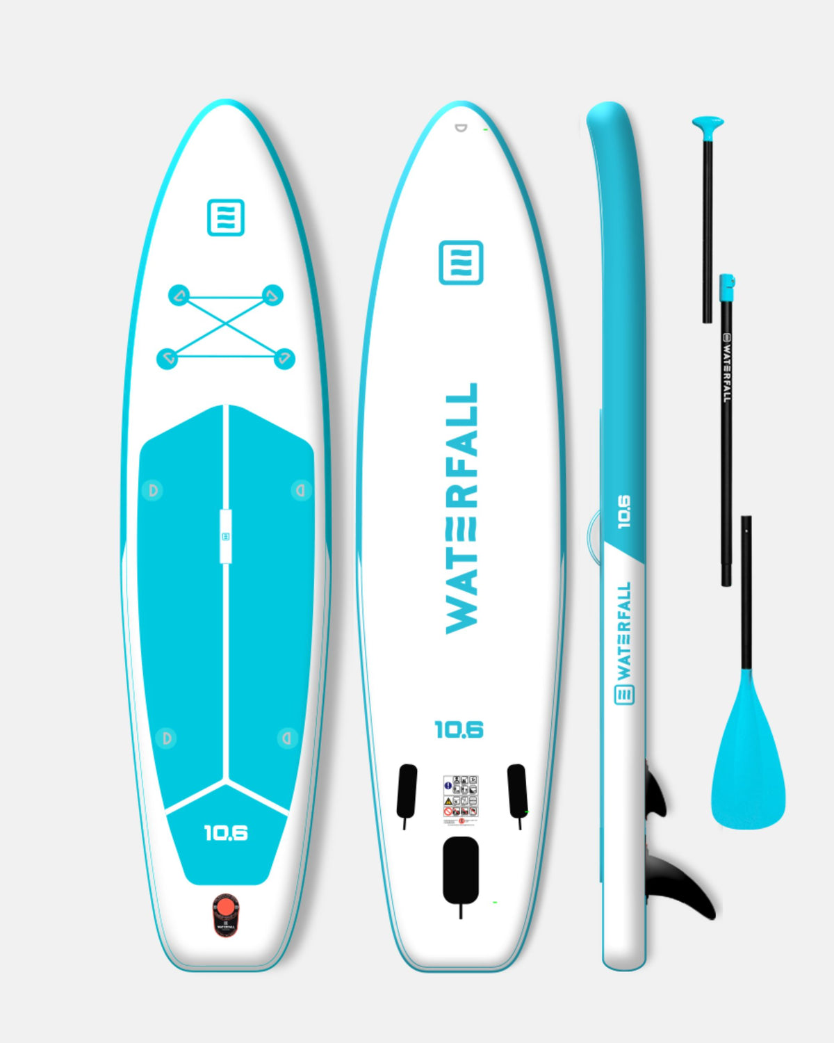 10'6 inflatable stand up paddleboard in touring blue with matching paddle