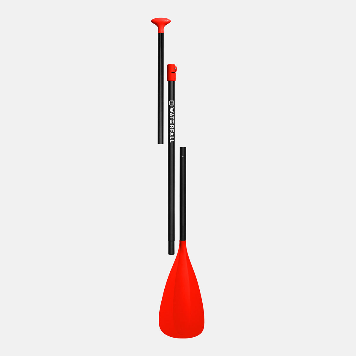 3-piece adjustable paddle with red blade and black aluminum shaft with red accents