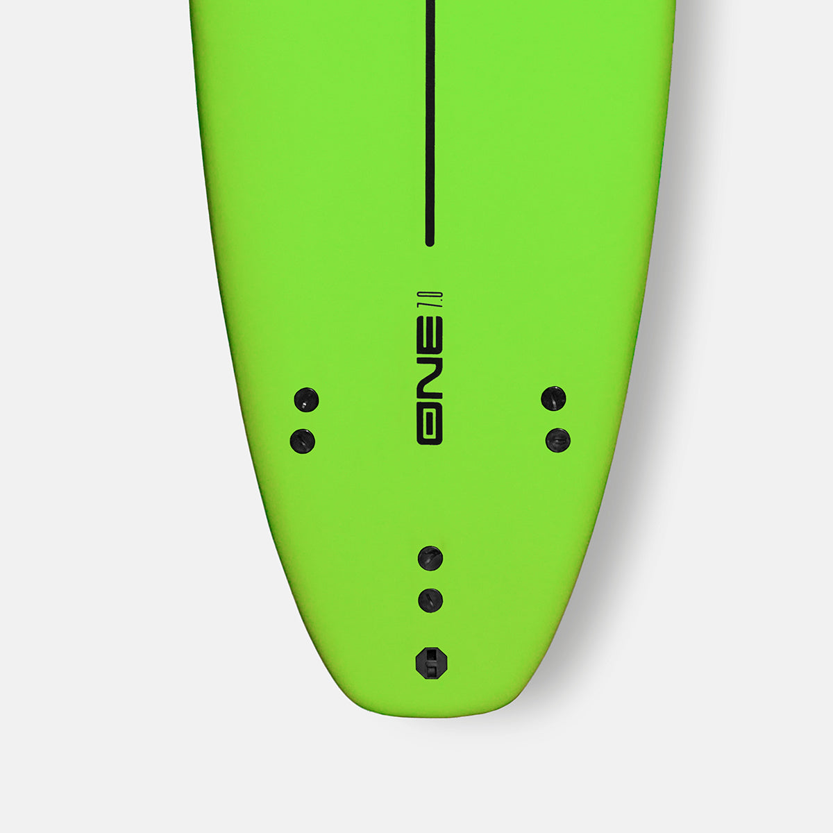 Green surfboard nose with ONE logo and mounting dots, 7 in