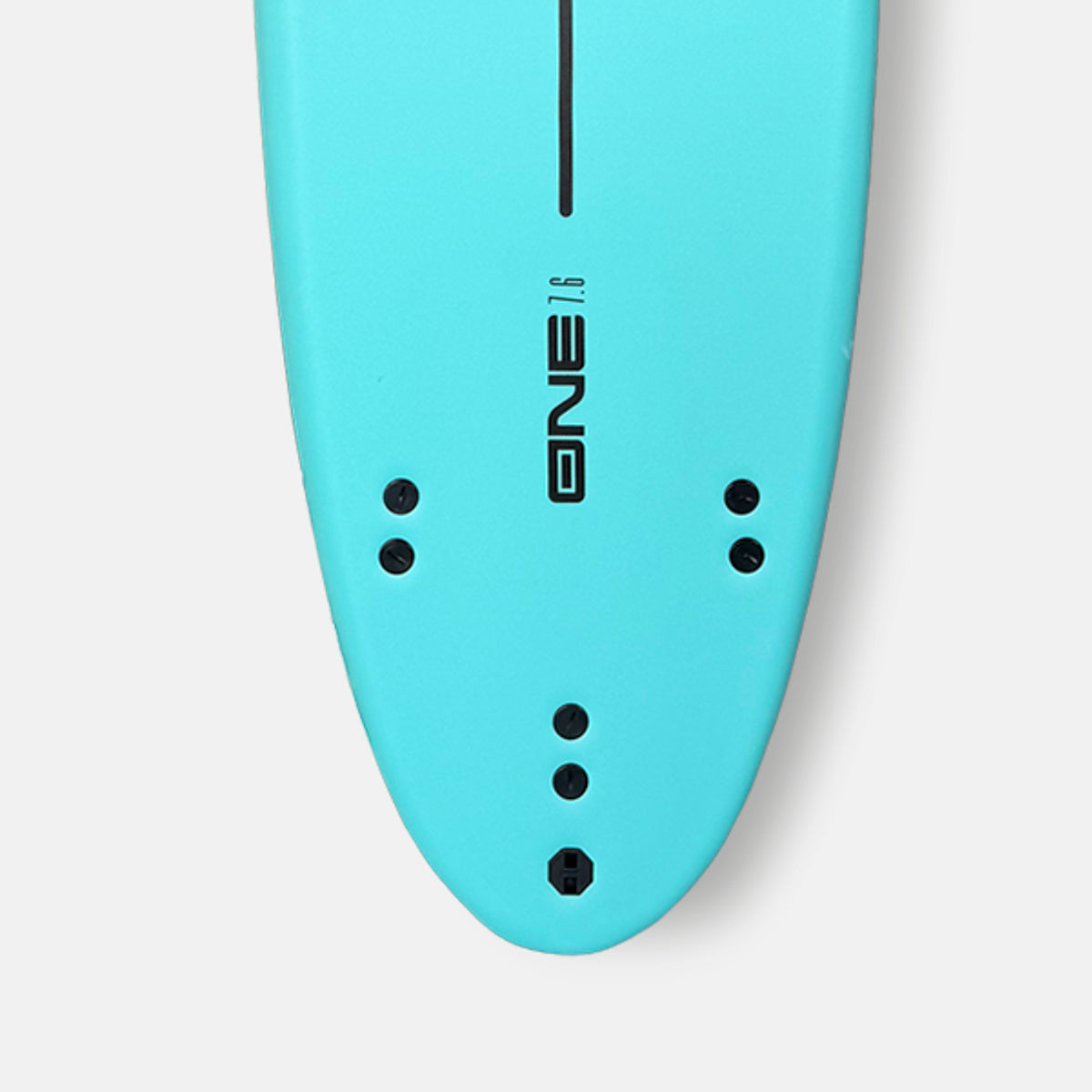 Blue 7'6 surfboard nose with four black mounting dots and G9 logo