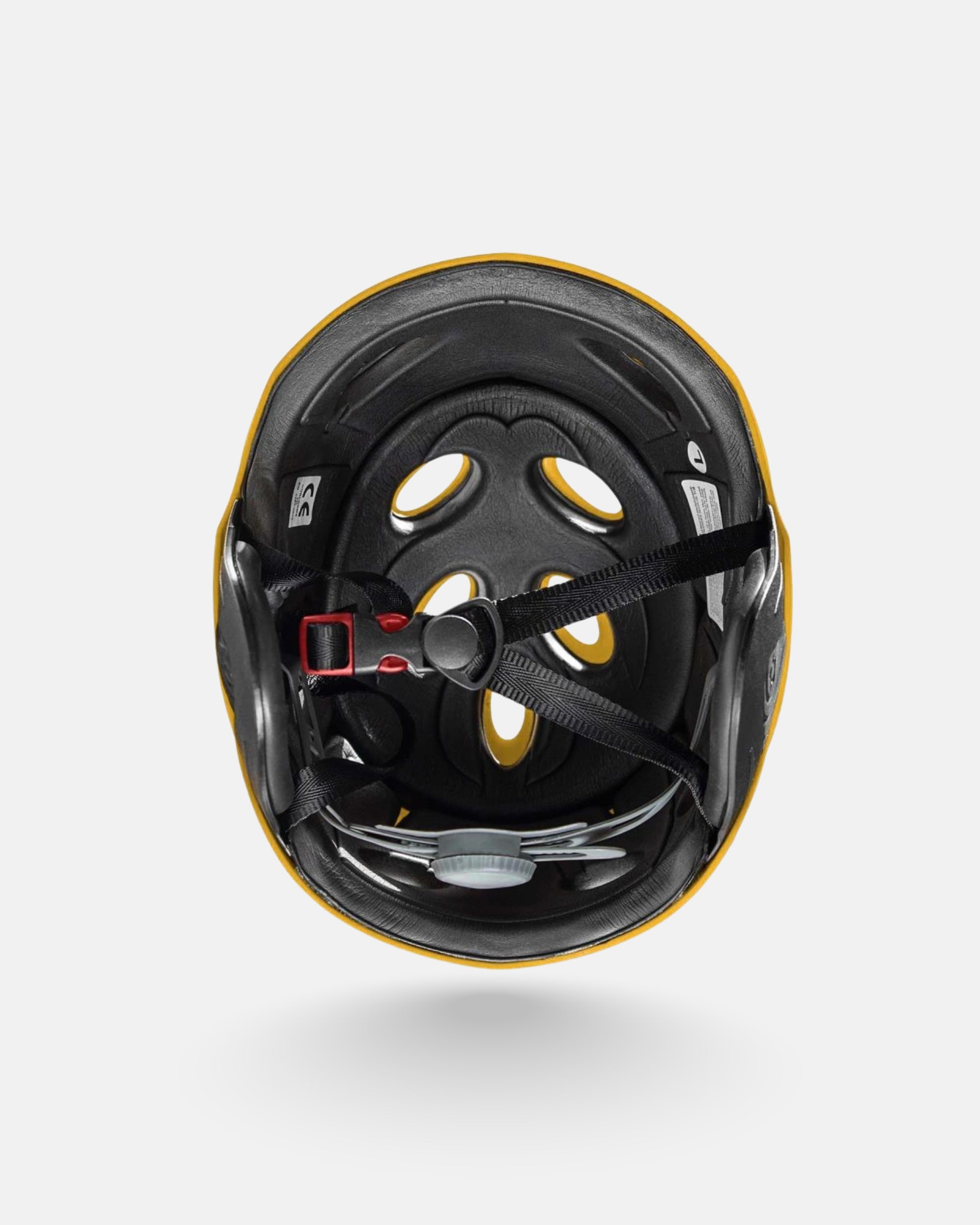 Black helmet interior padding with chin strap and adjustment dial