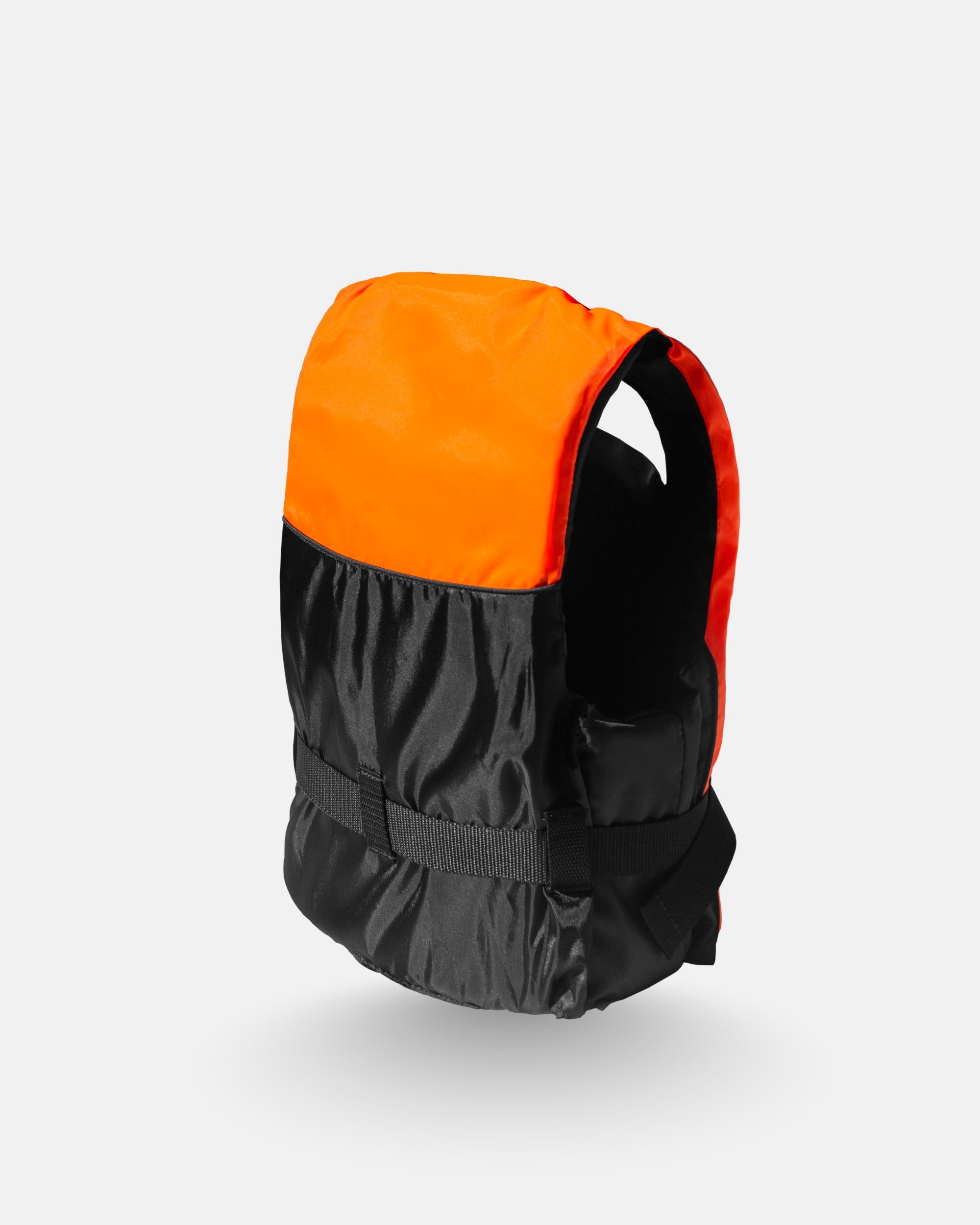 Adult buoyancy aid in orange and black, padded vest with adjustment strap