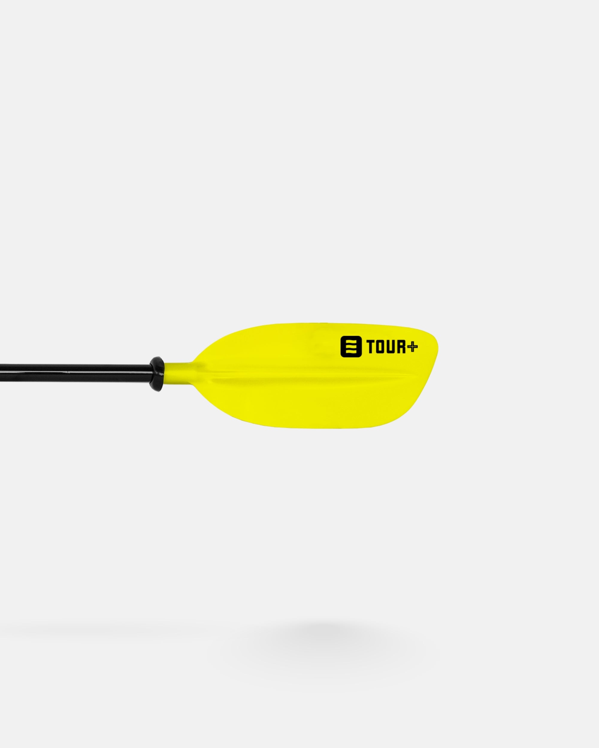 Yellow oval paddle blade with TOUR+ logo and black shaft ring